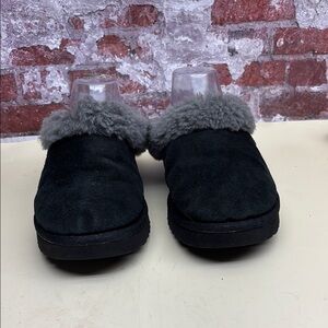 Cozy Black Slippers with Gray Fur Lining box 16